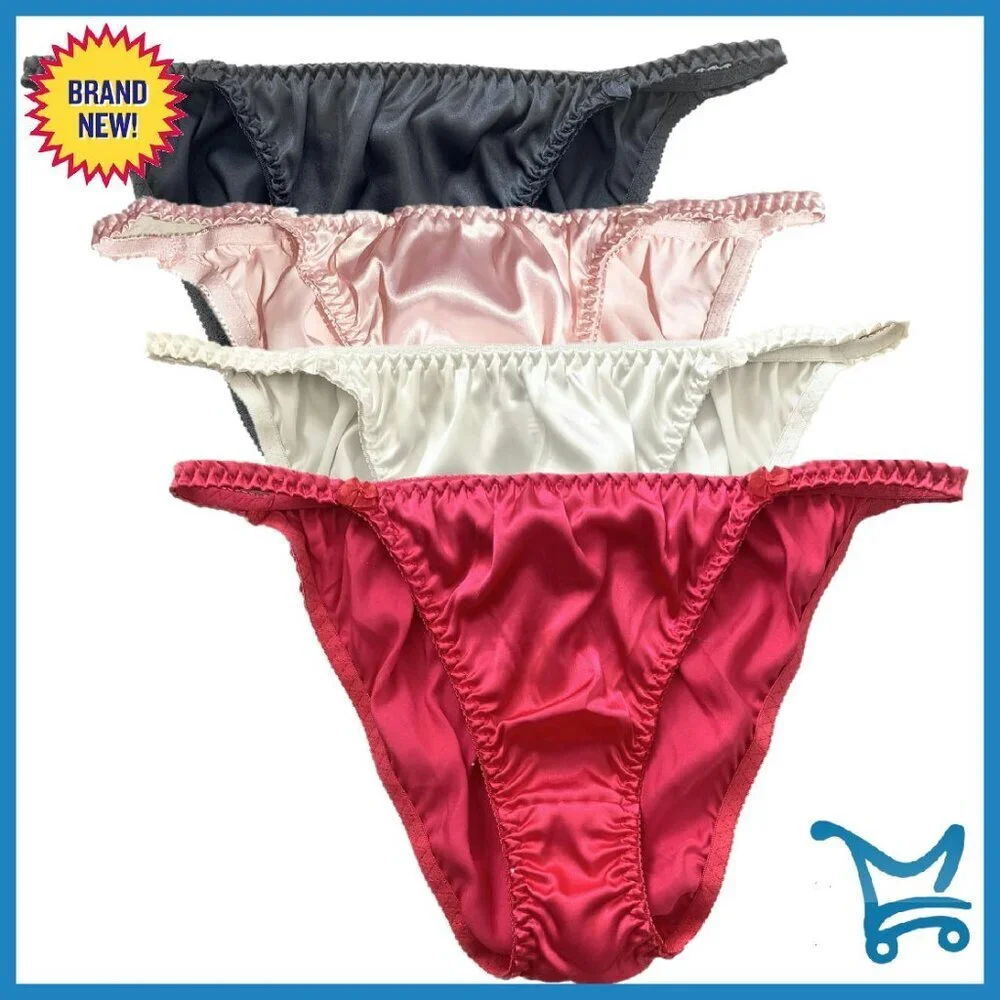 4 Pack Pure Silk Panties Women's Bikini Briefs Medium Rise